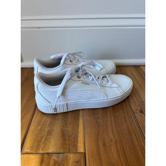 PUMA Smash Platform Sneaker White Leather Pick - Picture 1 of 9